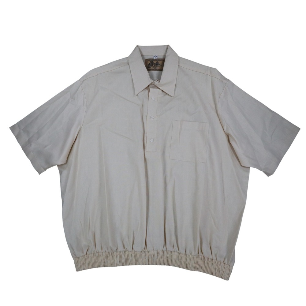 Fulton Street Shirt Works Polo Mens 2X Vintage 90s Cream Banded Bottom USA Made